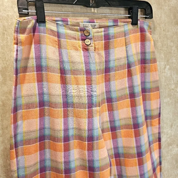 NWT Billabong The Salty Blonde Break Point Cropped Linen Blend Plaid Pants - Picture 3 of 11